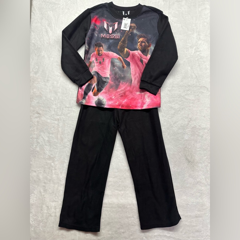 Messi Soccer Pajama Set Kids XS 4/5 Pink Graphic Sleepwear